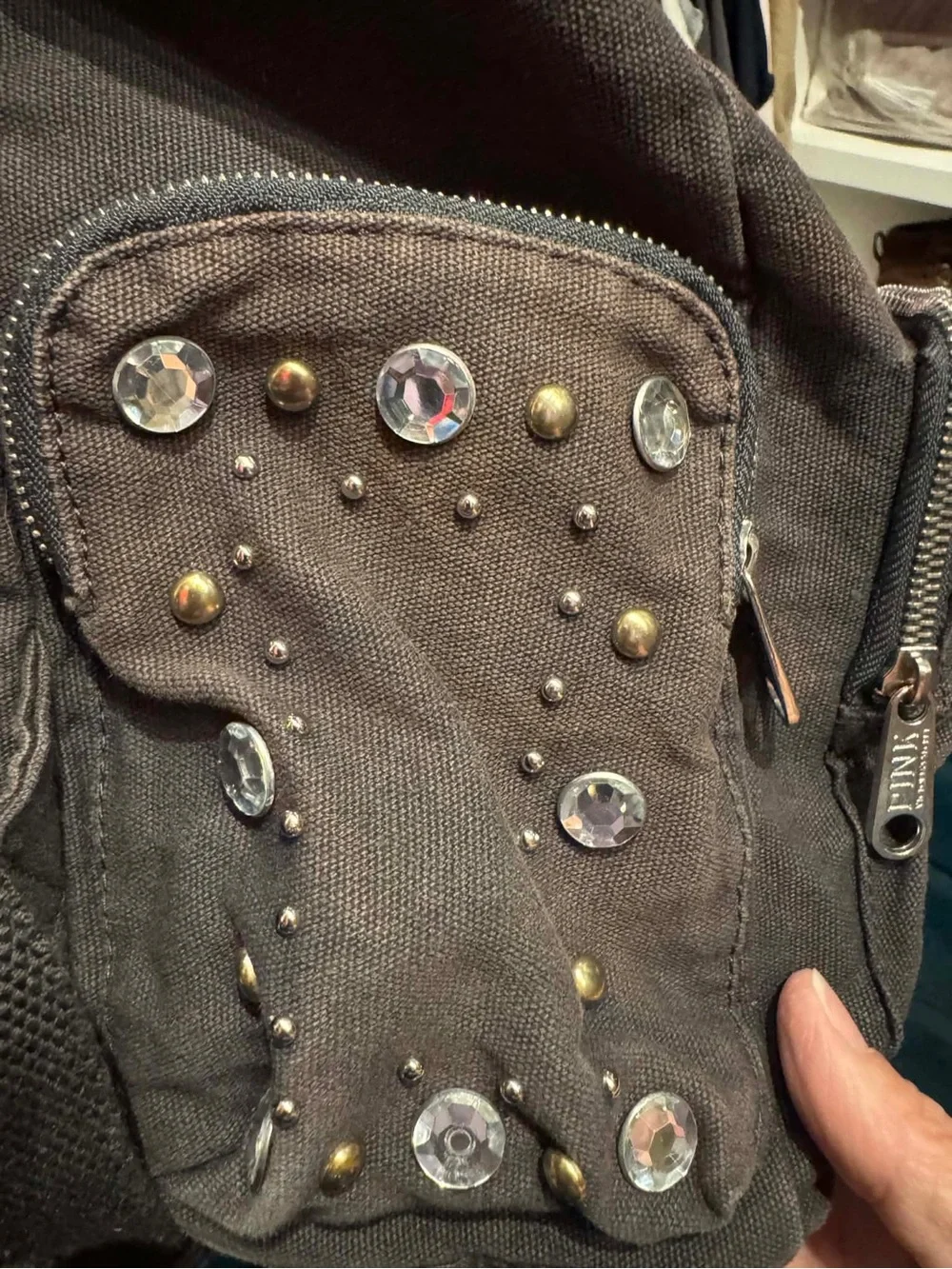 PINK VICTORIA SECRET Canvas Backpack in Dark Gray missing magnetic closure